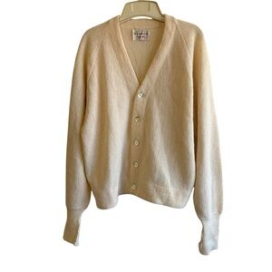 Alpaca By Lord Jeff Mens Medium Ivory Knit Button Up Cardigan Neutral Classic
